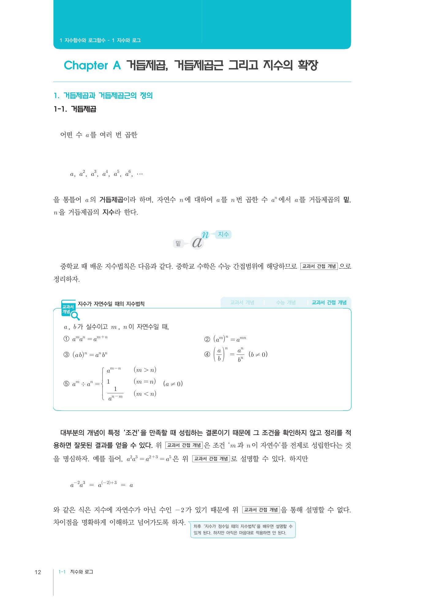 2027 한완수 수학Ⅰ(상) · 교과개념 본문 12쪽 · Chapter A 개념 학습